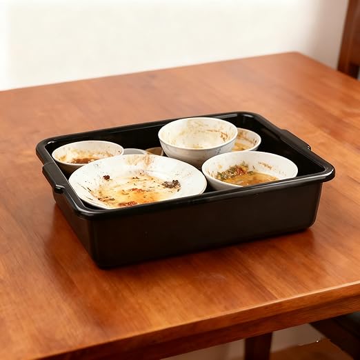 4-Pack Plastic Storage Bin, Bus Utility Tub, Heavy Duty Commercial Dishwashing Box for Restaurant Kitchen Organization and Storage, 24L, Black