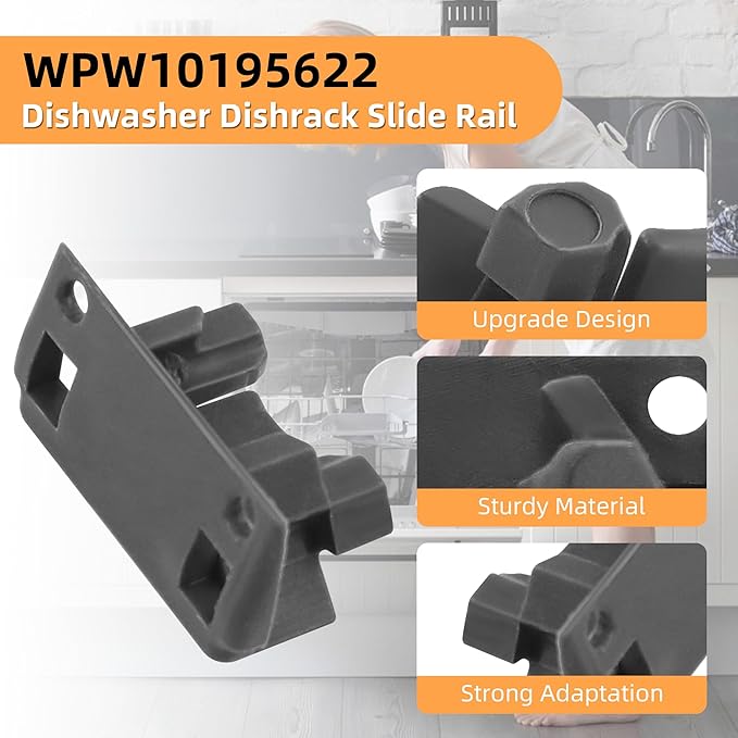 Upgraded W10195622 Dishwasher Upper Dishrack Slide Rail Rear Stop Fit for Whirl-pool Kitchen-aid Ken-more Dishwasher Top Rack Parts, Replaces WPW10195622 1872168,AP6016778,PS11750071 by AMI PARTS