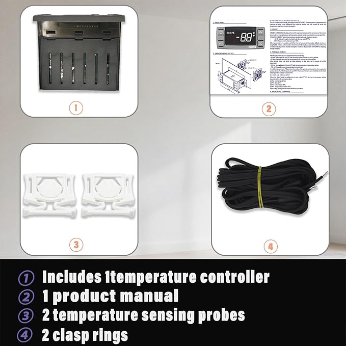 Replacement for Dixell XR06CX-4N1F1 Temperature Controller, Fit for 120V 50-60Hz Commercial Refrigerators/Freezerwith Temperature Sensor Probes & Clasp
