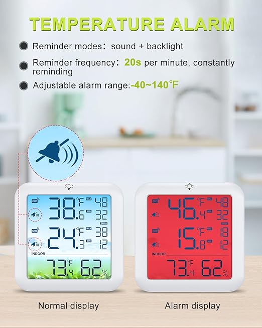 Wireless Fridge and Freezer Thermometer with Alarm, Max/Min Temperature Records Digital Refrigerator Thermometer, 328FT Remote Range, Magnetic & Stand Options for Kitchen Home Restaurant