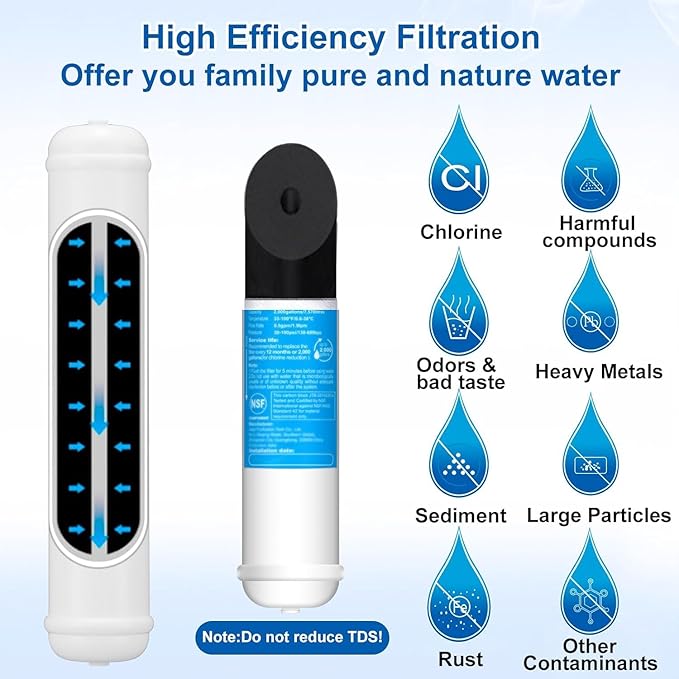 Inline Water Filter for Refrigerator and Ice Maker(1 Pack),1/4" Push Connect Post Carbon Filter Replacement for Reverse Osmosis Water System