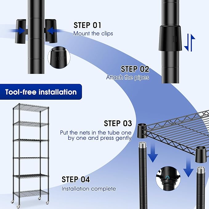 3 Pack Adjustable 6-Tier Storage Shelves with Wheels, 750 lbs Capacity Heavy Duty Wire Shelving Rack, 14" D x 24" W x 71" H Rolling Metal Shelving for Garage, Closet, Kitchen