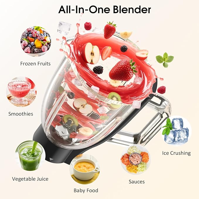 Stand Mixer, 7-IN-1 6.5QT 660W Multifunctional Electric Kitchen Mixers with Blender, Meat Grinder, Dough Hook, Whisk and Beater, 8-Speed Food Mixer for Baking, Cooking, Food Processing, Beige
