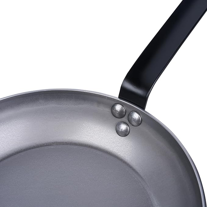 Restaurantware Met Lux 9.5 Inch Fry Pans, 6 No-Stick Frying Pans - Induction-Ready, Triple-Riveted, Silver Carbon Steel Cooking Skillets, Durable, For Searing, Sauteing, And Browning Food