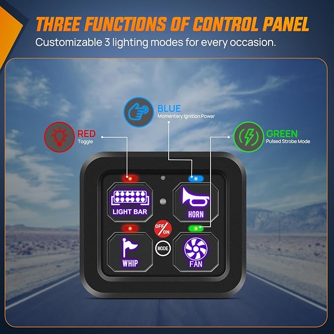 Nilight 4 Gang Switch Panel 12V 24V Universal Circuit Control Relay System with RGB Backlight Fuse Wiring Harness Automatic Dimmable ON Off LED Pod for Car Pickup Truck Camper SUV