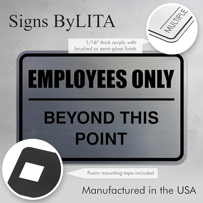 All Quality Classic Framed Employees Only Beyond This Point Wall or Door Sign | Easy to Install Business Signage - Large (Red-Yellow) 1 Pack