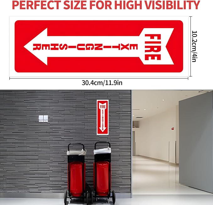 4 PCS Fire Extinguisher Signs,Glow in The Dark fire Extinguisher Sticker, 4"x12" Photoluminescent PVC Vinyl, High Adhesion UV Waterproof Label for Indoor Outdoor, Office, School, Hospital Use