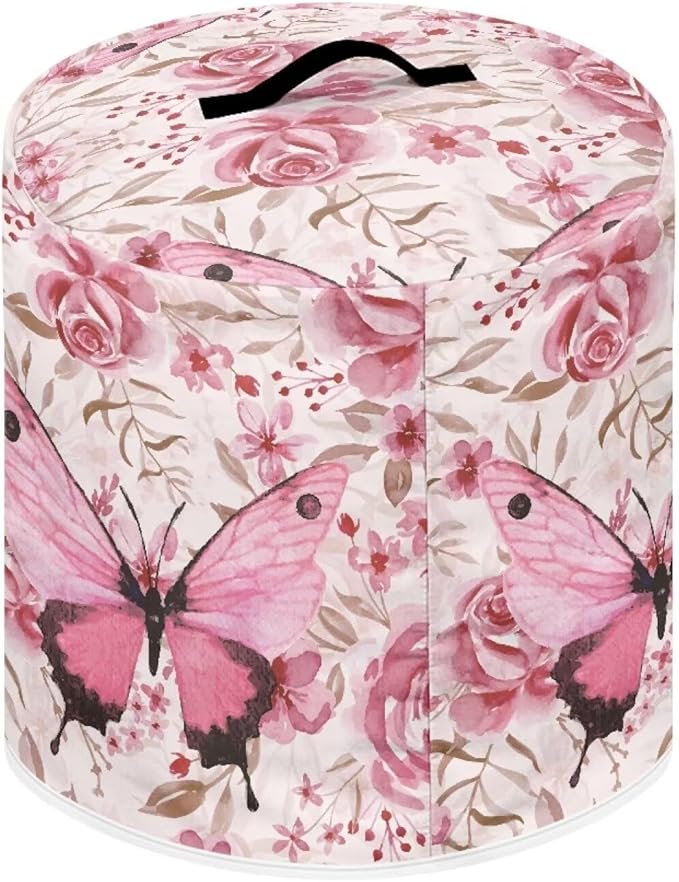 Flashideas Pink Butterfly Dust Cover with Pocket for Instant Pot, Rice Cooker and Air Fryer, Round Pressure Cover Dust-Proof Stain Resistant Electric Appliance Cover Easy to Clean