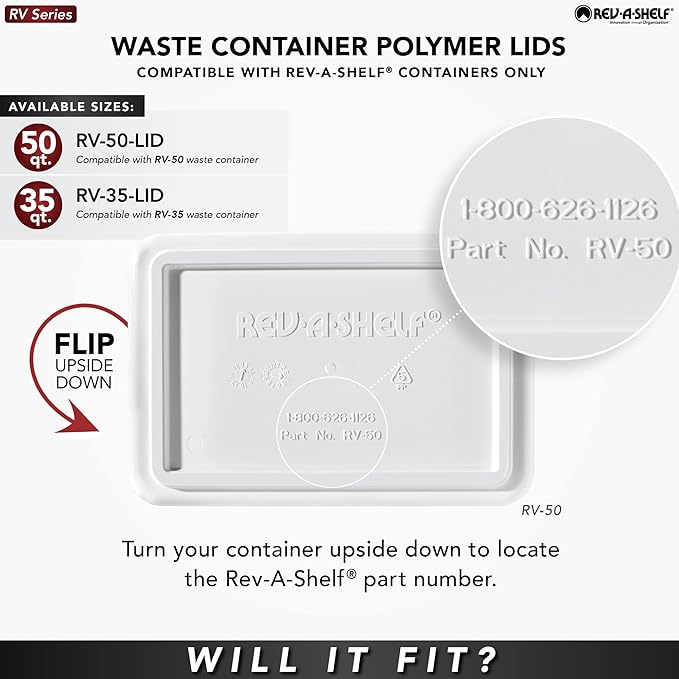 Rev-A-Shelf 50 Qt Under Sink Garbage Can Lid for Base Kitchen and Bathroom Cabinet, Replacement Plastic Trash Bin Lid Only, White, RV-50-LID-1-1-40