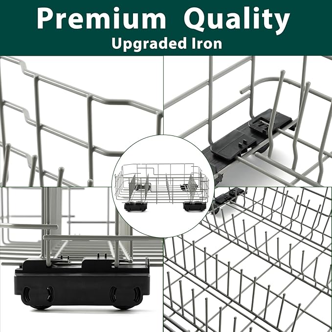 WD28X26099 WD28X34744 Lower Dishwasher Rack Replacement Parts for GE Lower Dishrack Dishwasher Rack 20.7'' D x 21.6'' W Roller Wheels GE GDF510PSM0SS GDT535PSM0SS Bottom Dish Rack Assembly 1 Pcs