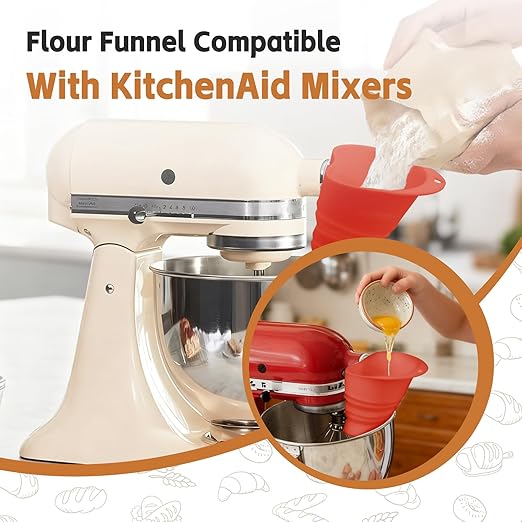 Flour Funnel for KitchenAid Mixer - Stand Mixer Attachment Compatible with (KSM150) 4.5-5 Qt Tilt-Head Mixers Red (Red)