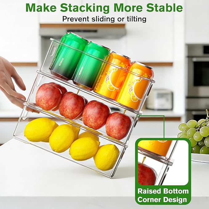 10 Pack Fridge Organizer Bins, Freezer Organizer Clear Stackable Storage Bins with Handles for Pantry, Cabinets, Kitchen, Home Organization Must Haves