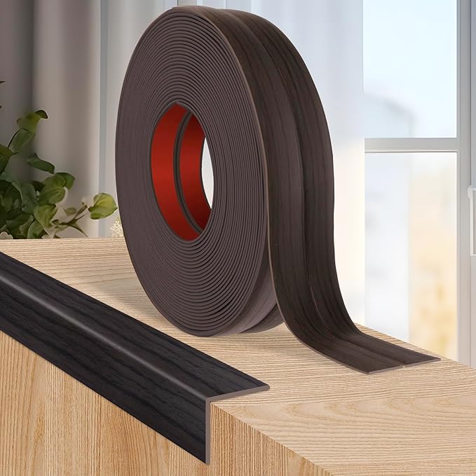 Flexible Wall Corner Protector Moulding Trim Peel and Stick Wall Corner Guards Edge Protector Self Adhesive Molding Trim Strip for Edge Ceiling (Dark Walnut Wood Grain, 2.4 in x 10 Ft)