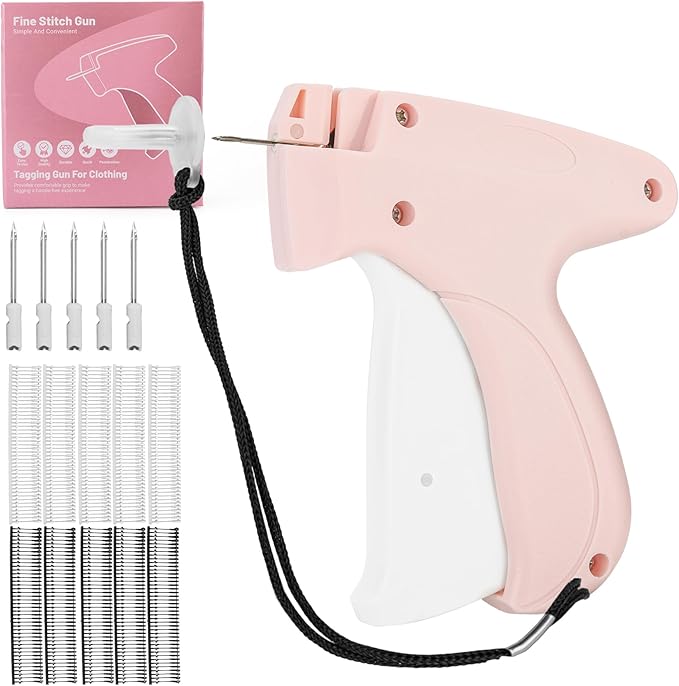 Clothing Label Gun,Standard Retail Price Tag Labeling Gun Kit,Having 5 Needles, 1000 Micro Fasteners,Suitable for Store,Warehouse,Consignment,Yard Sale,etc.(Pink-1)