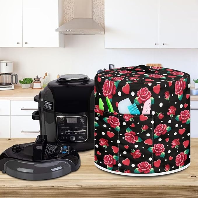 Dust Cover for 8 Quart Instant Pot and Extra Accessories,Red Rose Print Dust Proof Easy to Clean Pressure Cooker Cover Electric Appliance Cover Air Fryer Accessories with Pocket