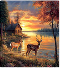 Sunset Deer Dishwasher Magnet Cover Animal Deer Front Dishwasher Cover Decoration Winter Reusable Magnetic Door Cover Forest Panel Decal Home Appliances Stickers Kitchen Refrigerator Fridge 23"x 26"