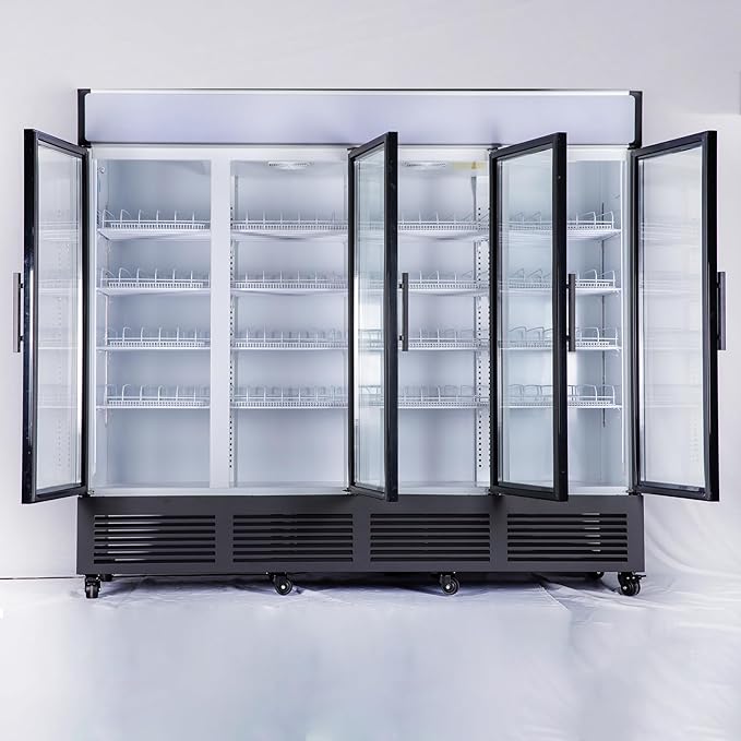Commercial Refrigerator Display Fridge,85 Cu Ft Four Glass Door Upright Merchandiser Drink Cooler with LED Light Adjustable Shelves,ETL Sanitation,80" Wide,Wheels Not Includede