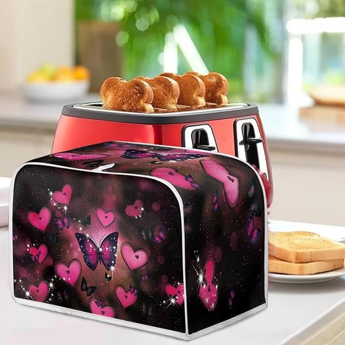 UNICEU Valentine's Day Toaster Dust Cover Protector Compatible with 4 Slice Butterfly Heart Print Heat-Resistant Dust Protection Anti-scratch Home Kitchen Decor
