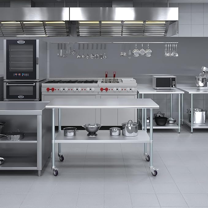 AmGood 60" Long x 30" Deep Stainless Steel Table with Casters
