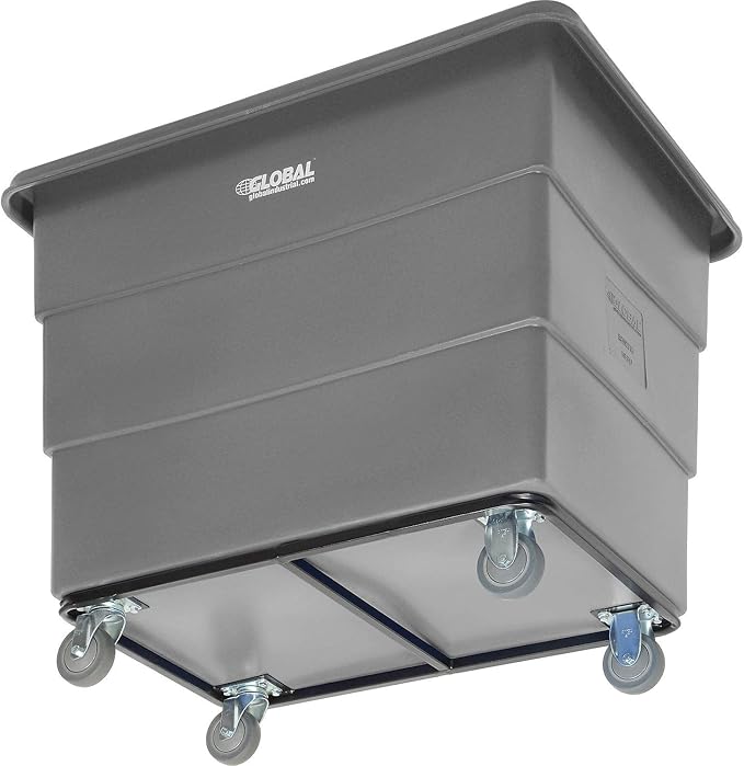 Global Industrial 16 Bushel Plastic Bulk Box Truck, Steel Chassis Base, 1000 lbs. Capacity, 4" Non-Maring Rubber Casters, Gray, 42-3/5"L x 30" W x 35-3/5"H