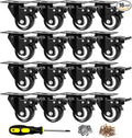 2 inch Casters Set of 16 Heavy Duty - CLOATFET Locking/Swivel Caster Wheels with Brake (Top Plate), Non Marking Black Castor Wheels for Cart Furniture Workbench