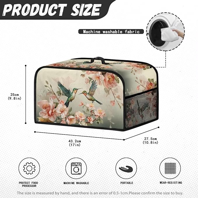 Hummingbird Slow Cooker Cover Pink Flower Slow Cooker Cover Holder Fits for Most 6-8 Quart Oval Slow Cooker Accessories with Handle and Pocket
