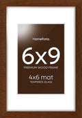Homeforia 6x9 Picture Frame Brown Wood, High End Dark Oak 6x9 Walnut Wooden Frames with Mat 4x6 Photo, 6 x 9 Frame Matted to 4 x 6 Print, 9x6 Wall or Tabletop Frame, Tempered Glass, Wall Kit, Set of 1