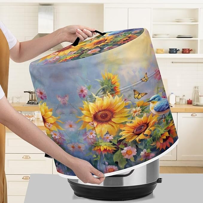 TODIYADDU Butterfly Sunflower Electric Pressure Cooker Cover Round Protective Cover Bag with Pocket and Handle for or Rice Cooker Kitchen Small Appliance Dust Covers Nice Holiday Presents