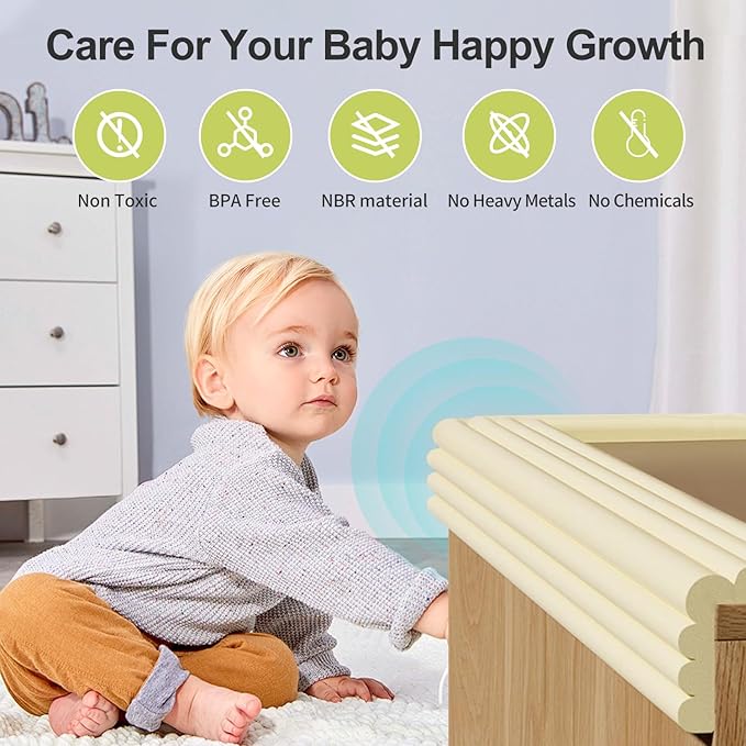 Baby Proofing Wall Corner Protector,Edge Guard Corner Protector,6.56ft Thinken Soft Corner Protectors Pre-Taped Soft Rubber Foam Edge Cushion for Furniture (White, 6.56Ft x 11.8" W x 0.47" Th)