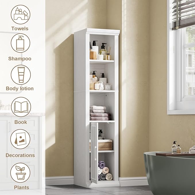 Rresyet Bathroom Cabinet, 60" Tall Bathroom Storage Cabinet with Adjustable Shelves and Doors for Small Space, Living Room, Entryway, Kitchen, White