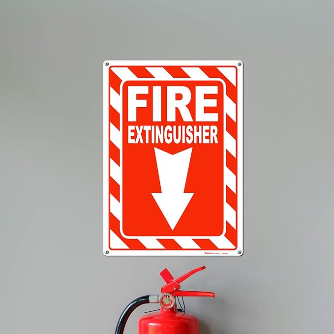 Brimar - 7" x 10" - Fire Extinguisher Sign - Polyethylene Plastic - Fire Safety Sign - Easy Installation