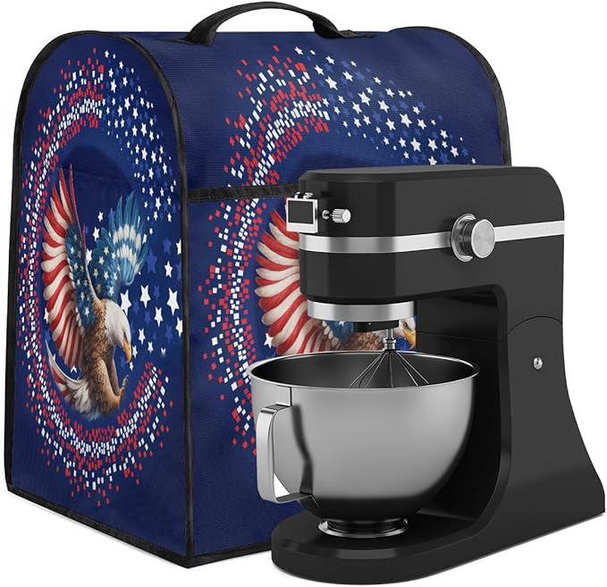 Kitchen Aid Mixer Cover Animal Eagle American Flag Stand Mixer Cover Compatible with 6-8 Quarts Stand Mixers, Dust Covers with Zipper Pocket Foldable Washable Kitchen Aid Organizer Bag