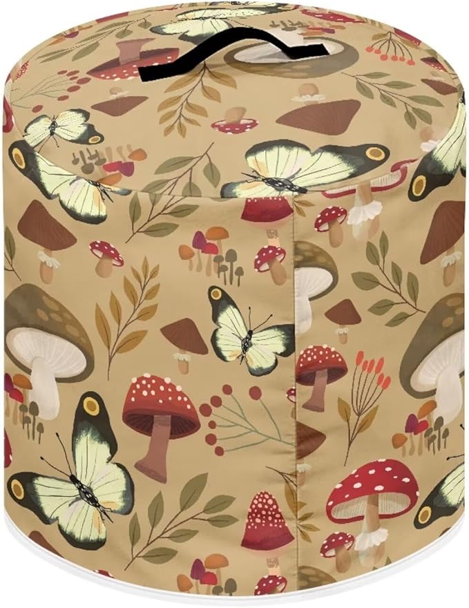 Mushroom Butterfly Pressure Cooker Cover for 8 Quart Instant Pot and Air Fryer Accessories, Stain Resistant Washable Round Protective Cover Electric Appliance Cover with Front Pocket