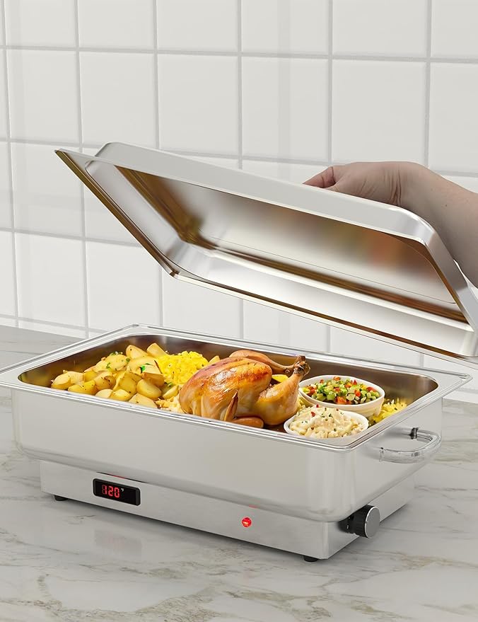 2 Pack Electric Chef Chafing Dish Buffet Set 9QT Buffet Servers and Warmers Digital Display Temperature with 1 Full-Size Pan & 2 Half-Size Pan Warming Tray for Parties Commercial