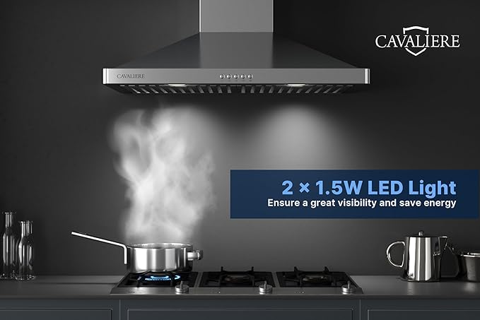 CAVALIERE Wall Mount Range Hood 30 Inch, 3-Year Warranty, Value-Focused 400 CFM, Enhanced Stainless Steel Kitchen Exhaust Fan, LED Light, Baffle Filter, 3 Speed Fan, Button Control