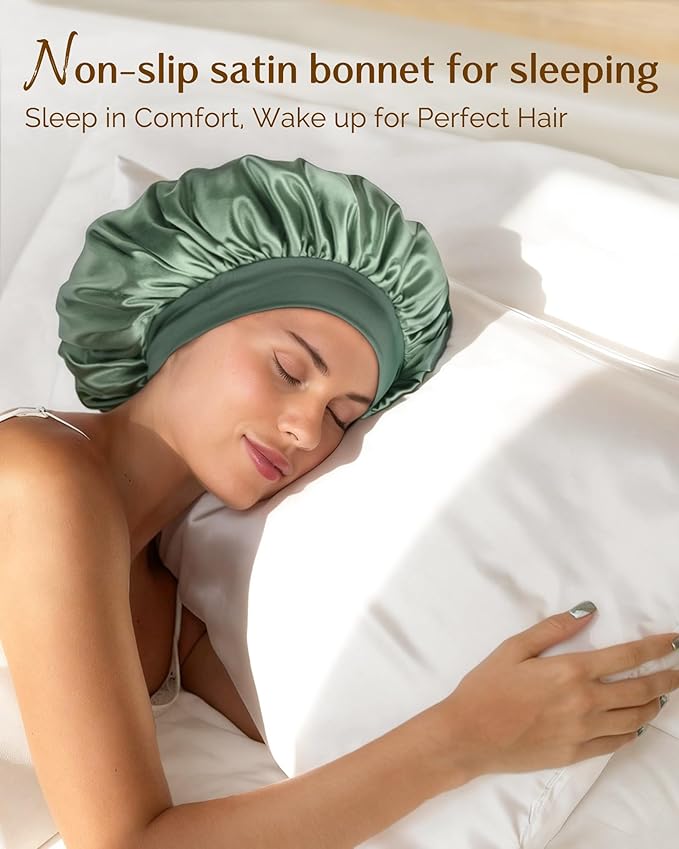 YANIBEST Silk Bonnet for Sleeping Women, Double Layer Hair Satin Bonnets with Elastic Band, Sleep Cap Curly Natural Hair