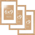 Homeforia 6x9 Picture Frame Natural Wood, High End Oak 6x9 Light Wooden Frames with Mat 4x6 for Photo, 6 x 9 Frame Matted to 4 x 6 Print, 9x6 Wall or Tabletop Frame, Tempered Glass, Wall Kit, Set of 3