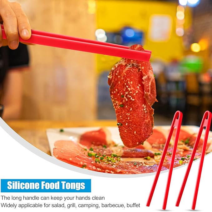 Patelai 2 Pcs 11.8 Inch Silicone Tongs for Cooking Silicone Tweezer Trivet Toaster Tongs Long Heat Resistant Kitchen Grilling Serving Utensils for Food BBQ, Pan Fried Steak, Salad(Red)