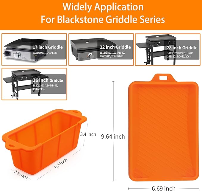 Silicone Grease Cup Liners & Spatula Mat For 36 28 22 17 Inch Blackstone Griddle Grease Catcher Grill Grease Tray Blackstone Accessories, Reusable Grill Drip Pans, Orange