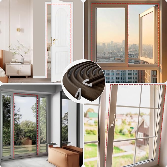 V Shape Thin Foam Weather Stripping Door Frame Seal Strip 33FT Brown, Draft Stopper, Insulation Winter, Weatherstripping, Gap Sealing, Soundproofing, Self-Adhesive Used for Exterior Front Door Side