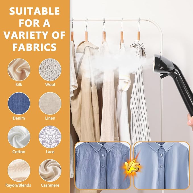 Steamer for Clothes 1800W Standing Garment Steamers 45s Fast Heat-up 90 Mins of Continuous Powerful Steam with 5L Water Tank, Pants Clip & Children's Clothing Hanger