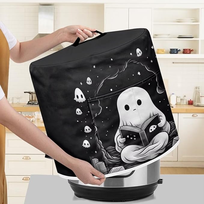 TODIYADDU Black Cute Ghost Pressure Cooker Cover for Women Trendy Instant Pot Cover with Top Handle and Pocket Kitchen Appliance Cover Dust Cover for 3 Quart Instant Pot and Extra Accessories Gifts