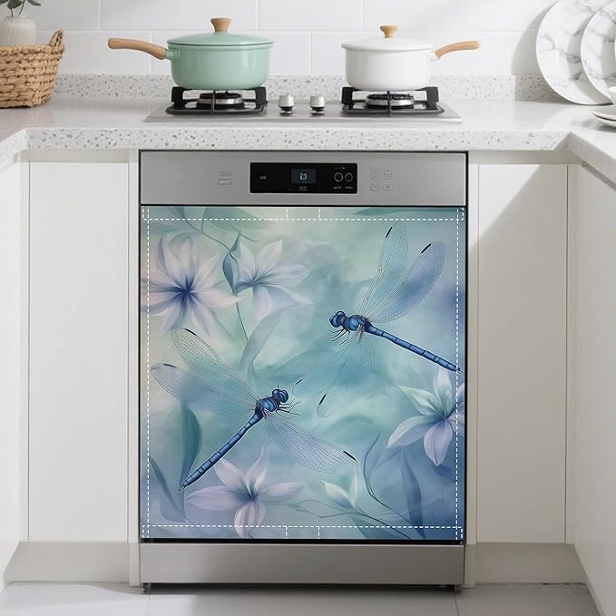 Watercolour Dragonfly Magnetic Dishwasher Cover,Dishwasher Covers for The Front Magnetic Dishwasher Panel Decal Cover for Kitchen 23x26inch