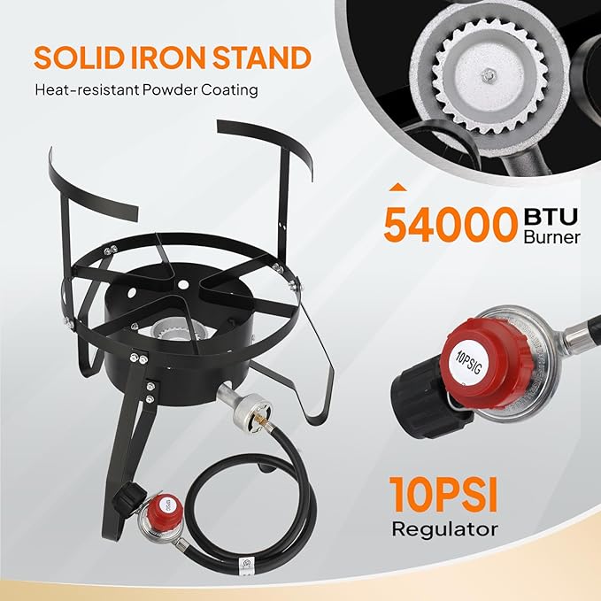 ROVSUN 50QT Turkey Fryer with Stainless Steel Boiler Steamer Basket & 54,000BTU Propane Burner, Outdoor Gas Deep Fryer & Seafood Crawfish Boil Pot Set with High Pressure Propane Regulator and Hose