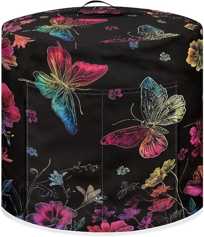 Butterfly Pressure Cooker Cover for Women Flower Print Instant Pot Cover with Handle and Pocket for Rice Cooker Air Fryer Universal Kitchen Appliance Covers Storage Case Gifts