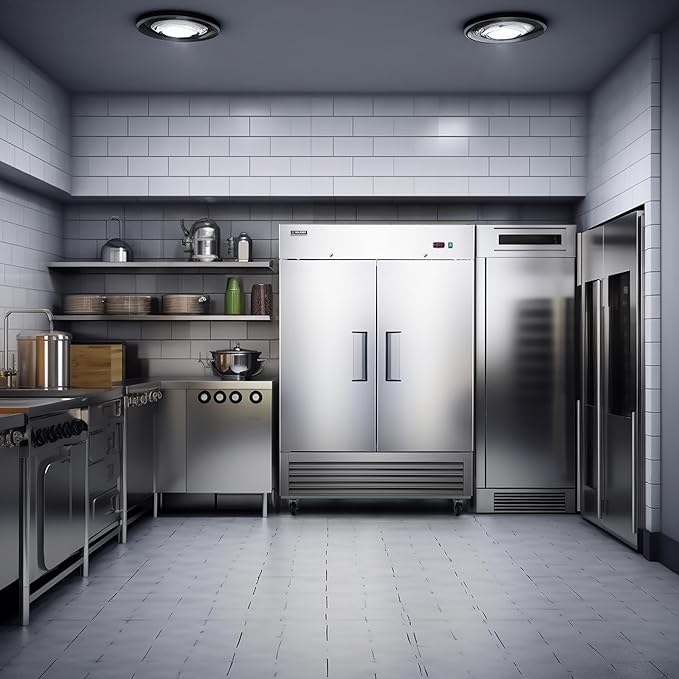 Wilprep 54" W Commercial Freezer 2 Door 2 Section Upright Freezer Stainless Steel Reach-in Solid Door Upright Fan Cooling 42.2 Cu.ft Freezer for Restaurants, Bars, Shop, ETL-Listed