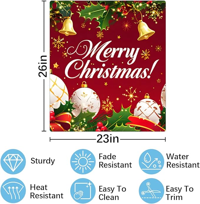 Merry Christmas Bell Flower Dishwasher Magnet Cover, Reusable Refrigerator Panel Stickers Microwave Front Door Covers Magnets for Kitchen Home Appliances Holiday Party Decorations 23 X 26 in