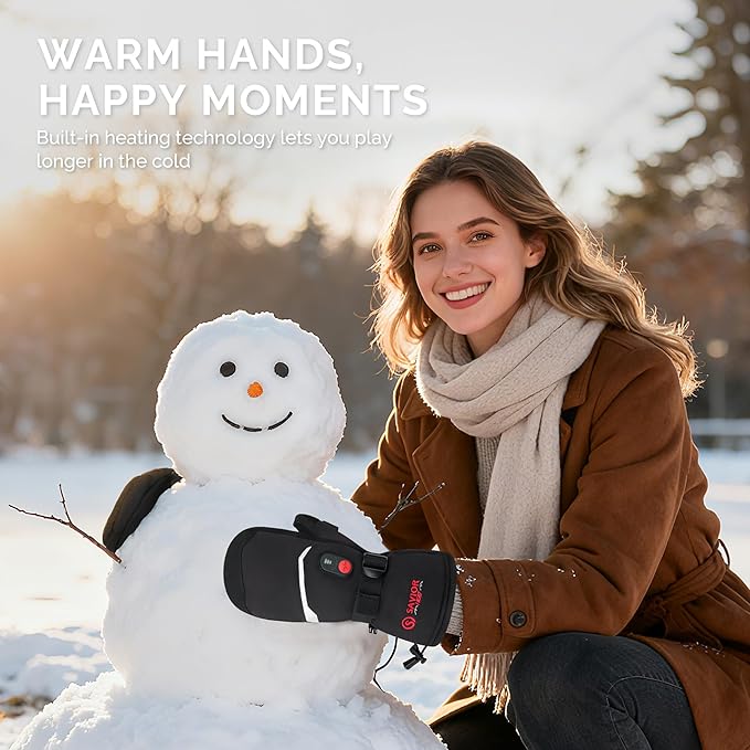 SAVIOR HEAT Heated Mittens Battery Ski Gloves, Upgraded Electric Rechargeable Mitts for Skiing Camping Hiking Arthritis Hands Men Women