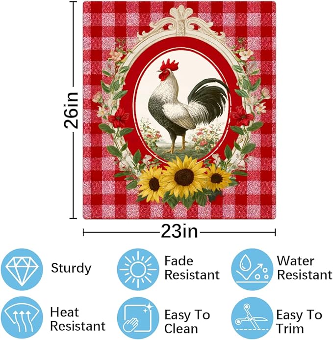Dishwasher Magnet Cover Red Checkered Rooster Dishwasher Door Cover Panel Decals Magnetic Refrigerator Covers for Kitchen Farmhouse Home Decor 23 X 26 in