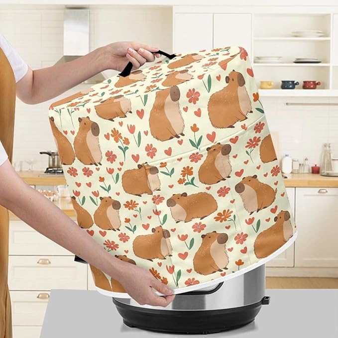 Cute Guinea Pig Print Insulated Pressure Cooker Appliance Cover, Also Fit for Rice Cooker, Air Fryer and Crock Pot, 6 Qt Dust Cover with Pocket for Spoon/Cooking Utensils/Recipes